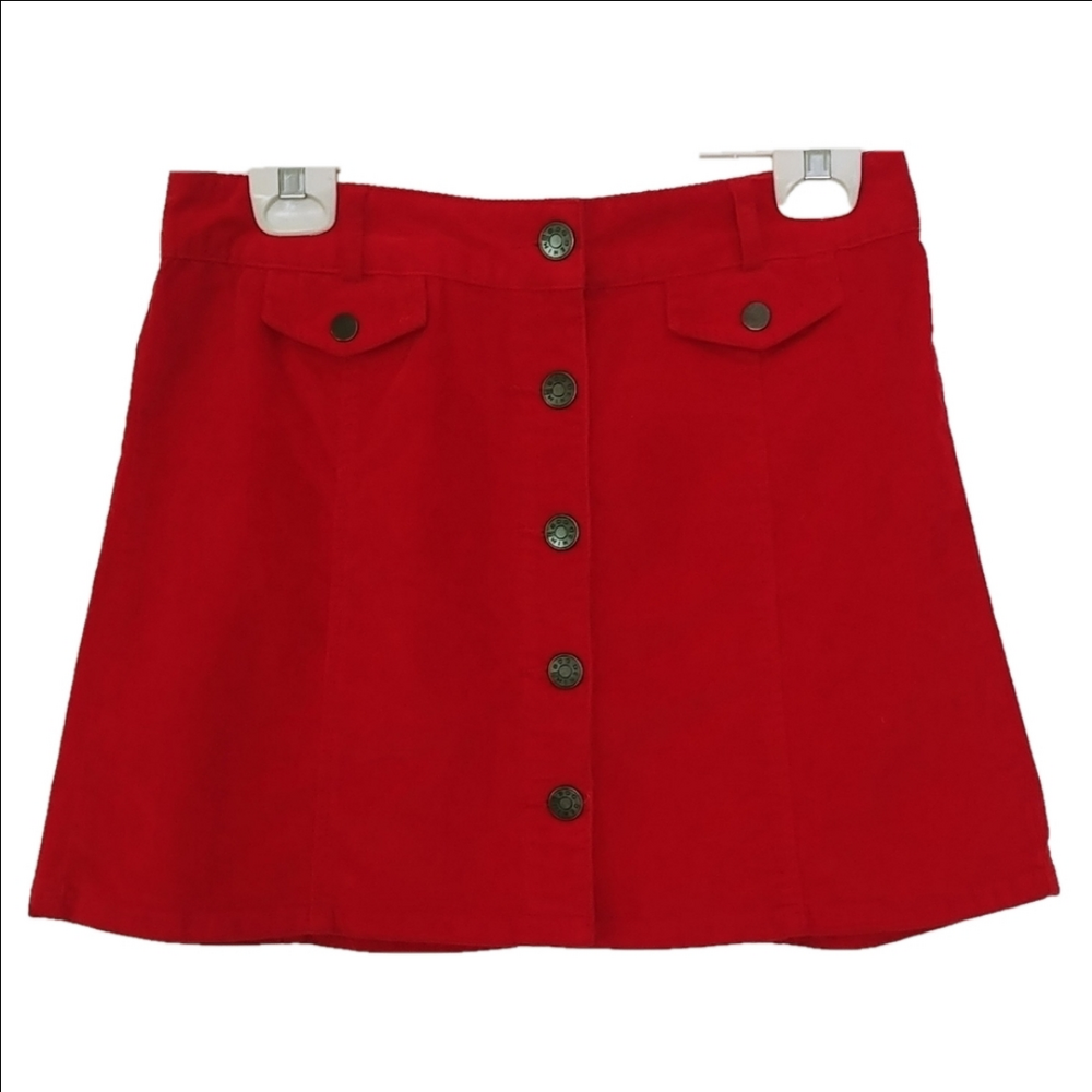Urban‎ Outfitters Mini Skirt Size 10 Women's Red Corduroy Button Front
